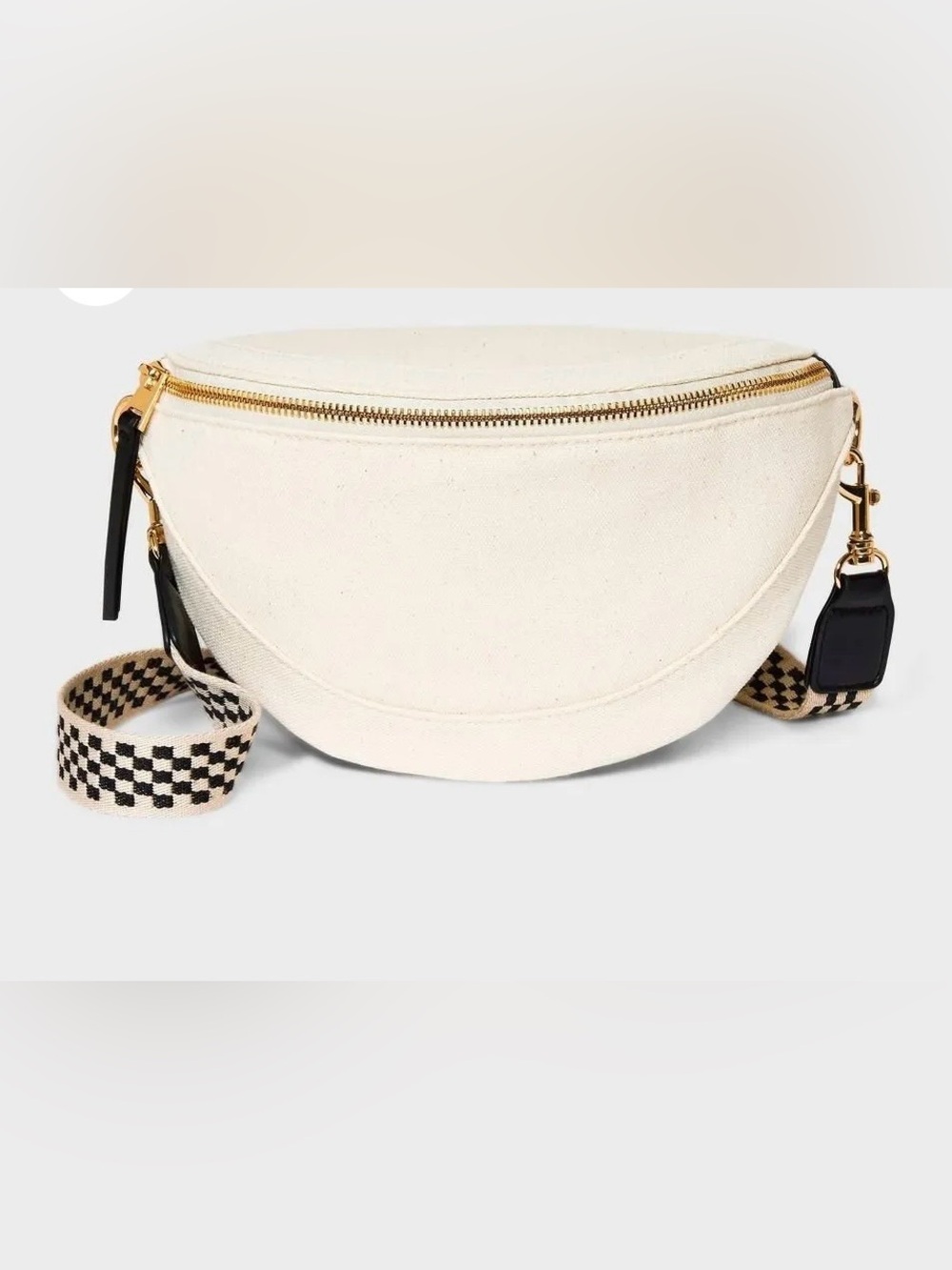 Universal Thread Cream Canvas Crescent Crossbody with Black Checkered Strap - Picture 2 of 5